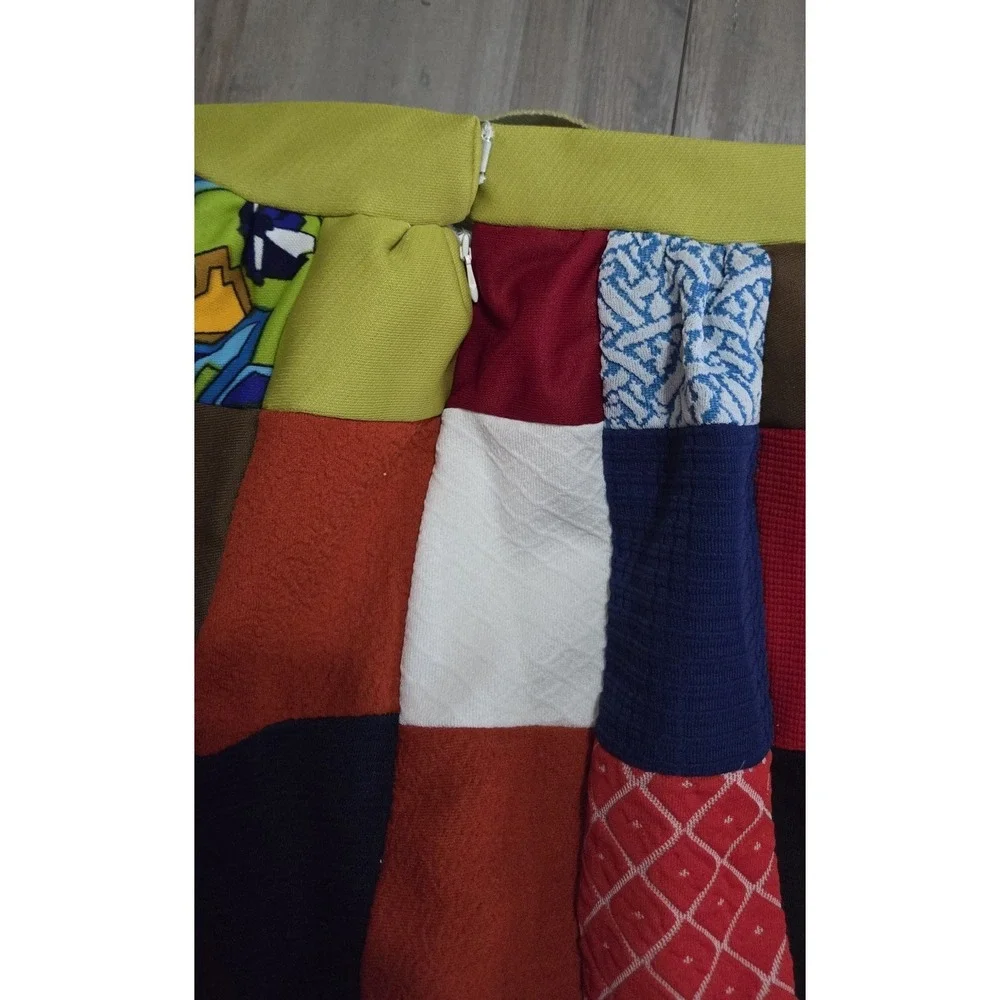 Handmade Vintage 70s Multi Color Quilt Skirt (27" Waist x39" Long) Boho Designer - Picture 6 of 9